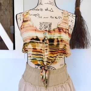 Tie front crop top striped bleached tank top OOAK handmade reworked